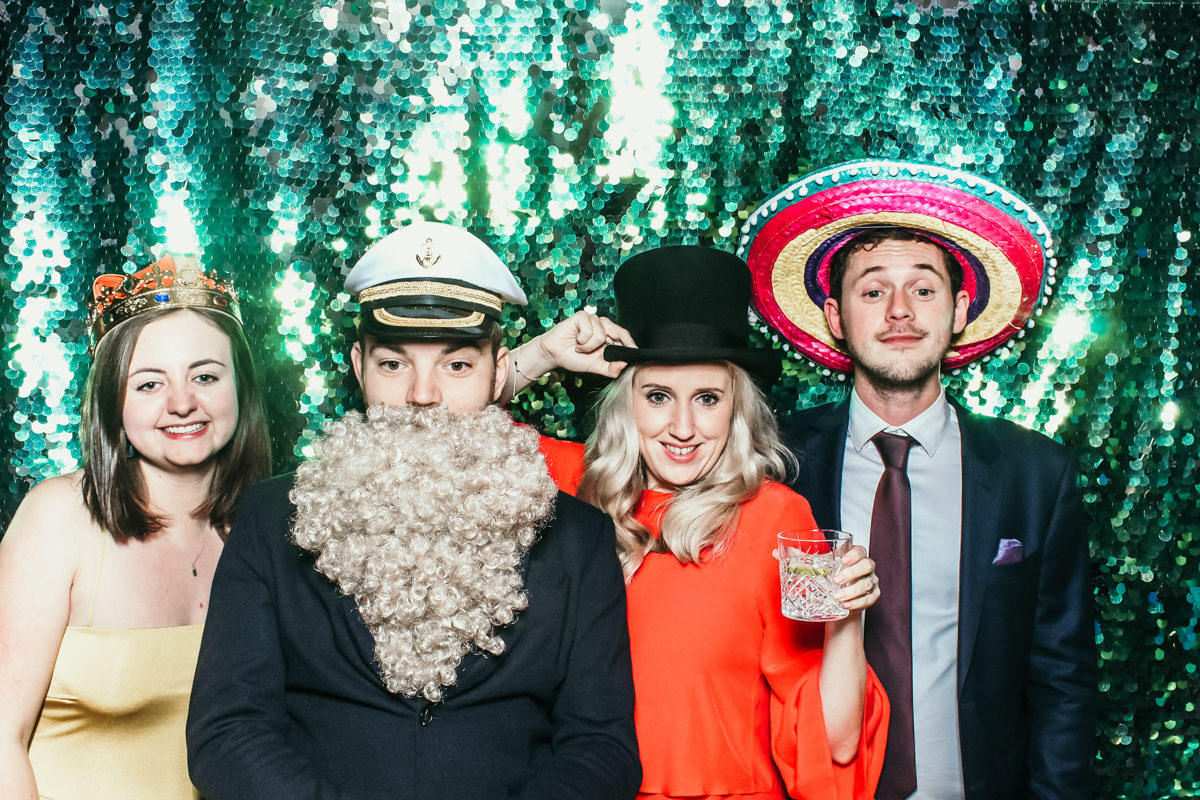 wigs and beards for a mad hat photo booth hire at elmore court wedding venue
