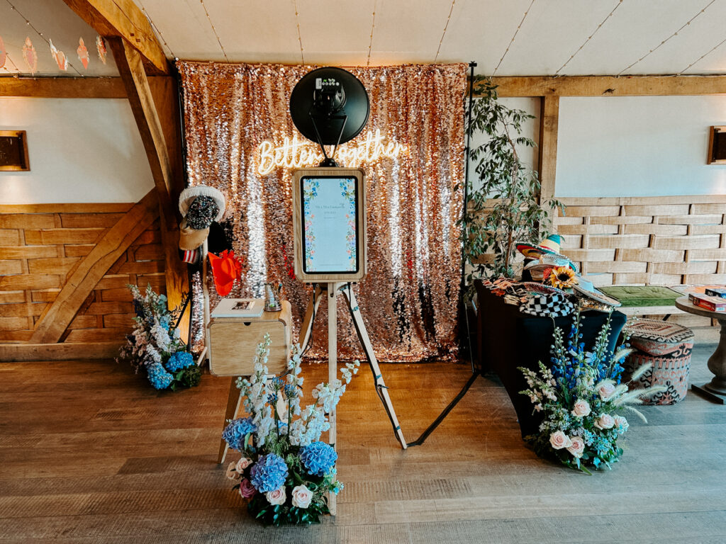 photo booth setup at cripps barn wedding venue in the cotswolds