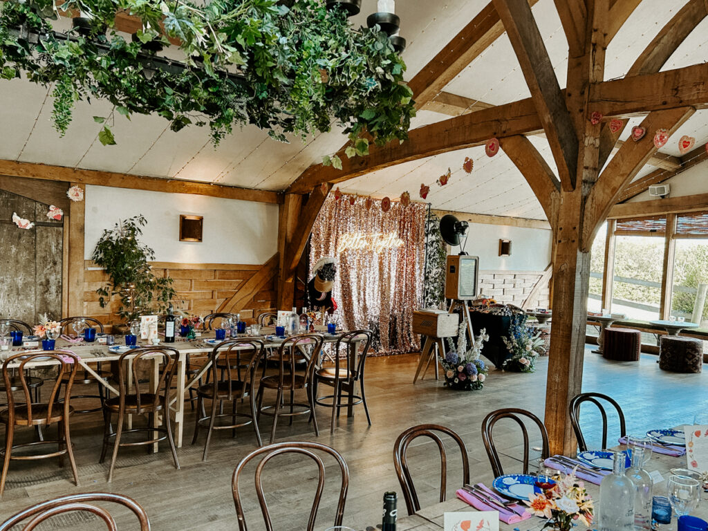 photo booth setup at cripps barn wedding venue in the cotswolds