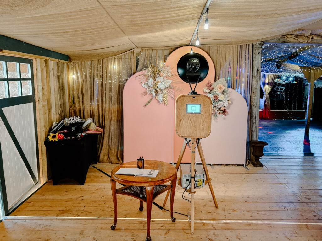 the retro photo booth setup at Rhyse Farm, Tenbury Wells
