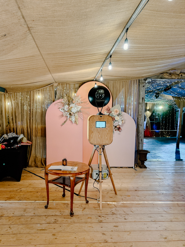the retro photo booth setup at Rhyse Farm, Tenbury Wells