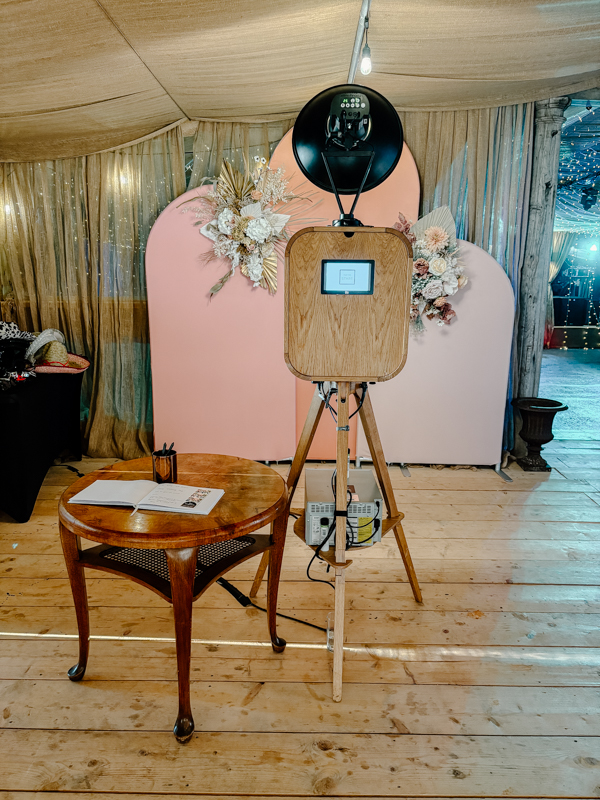 the retro photo booth setup at Rhyse Farm, Tenbury Wells