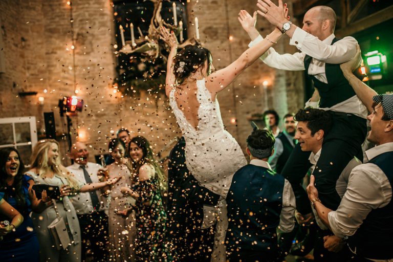 confetti canons during the wedding reception party