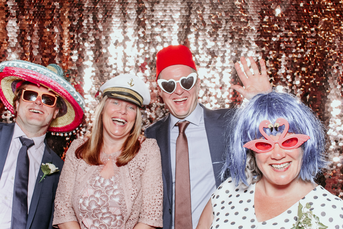 wedding guests during a photo booth photo at Clearwell Castle 