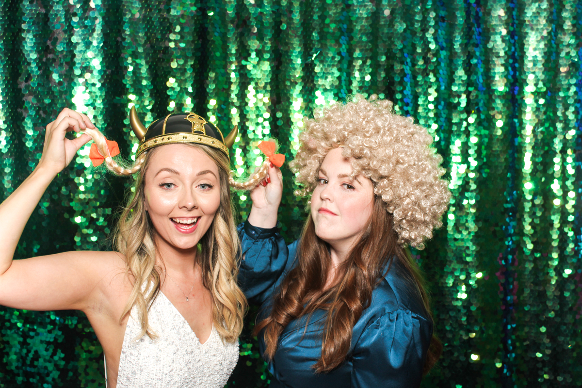 bride and guest posting with the cotswolds photo booth at Stourport Manor Hotel 