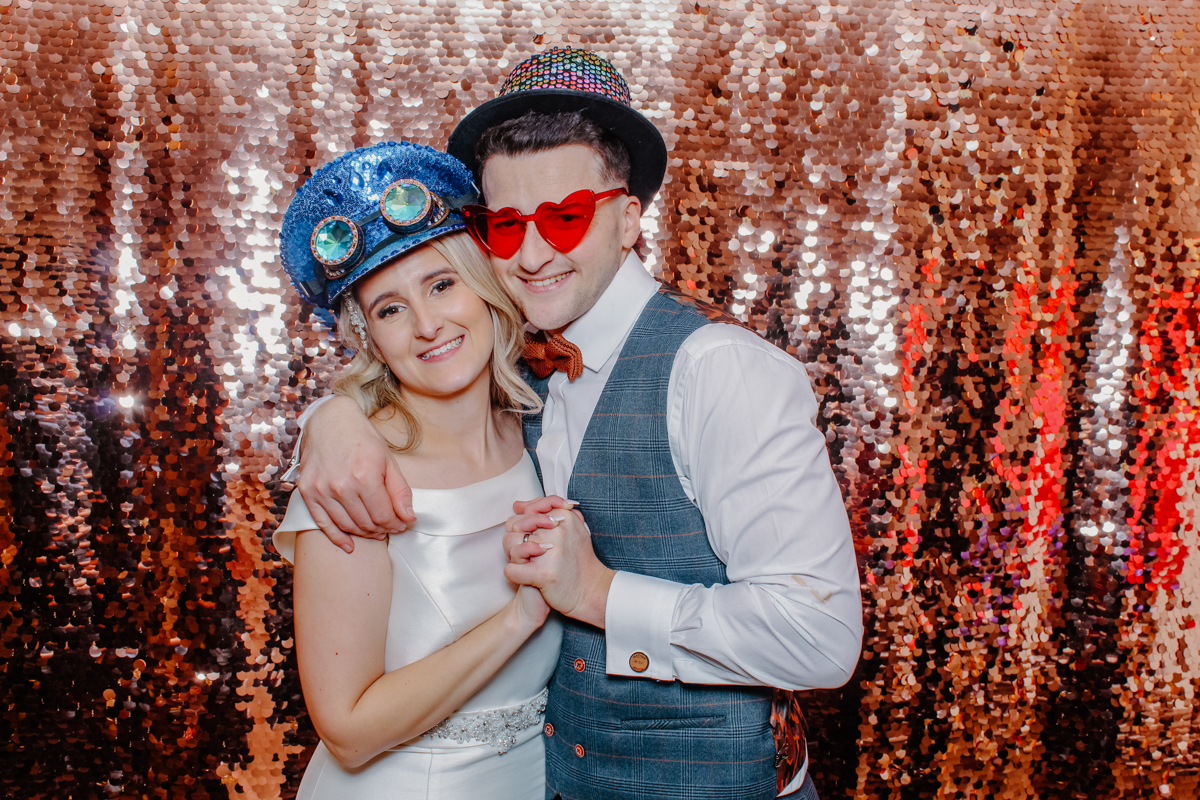 old gore by yard space wedding photo booth hire with bride and groom posing