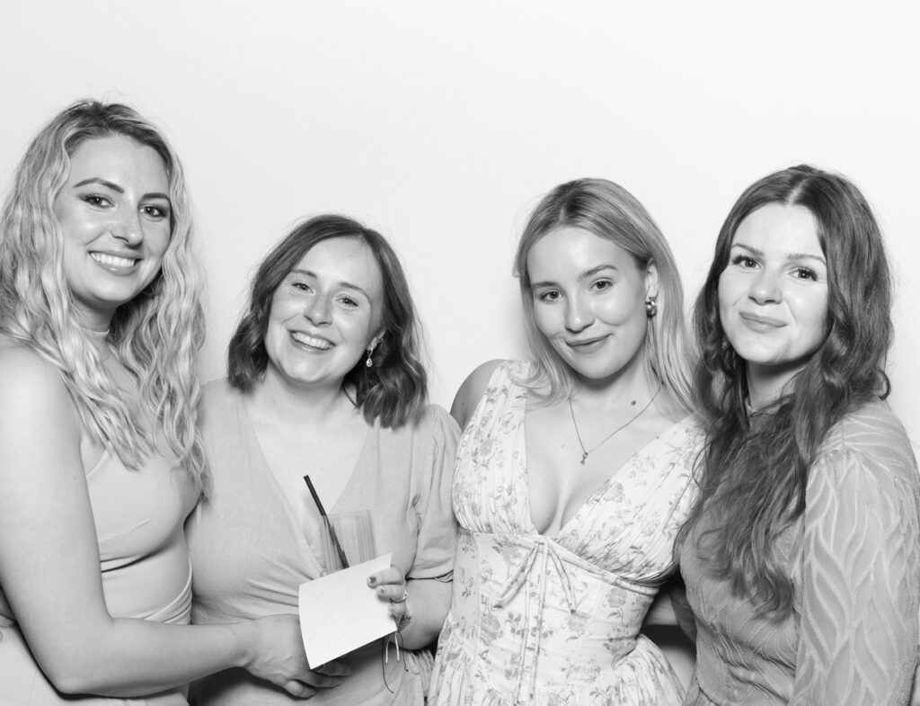 kardashian style glam photo booth print of 4 ladies posing during a corporate event in gloucestershire