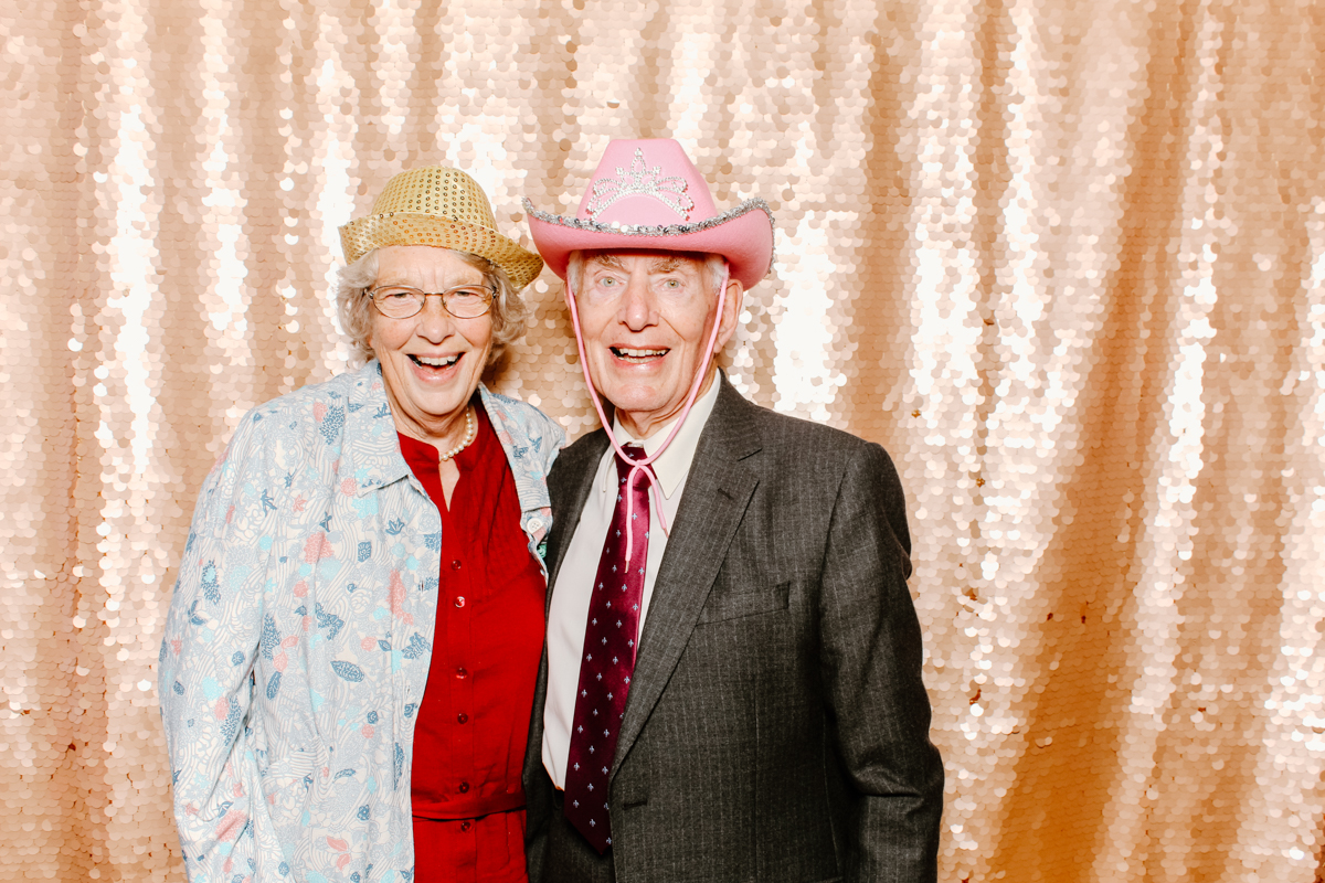 happy old couple during a photo booth event in Gloucestershire