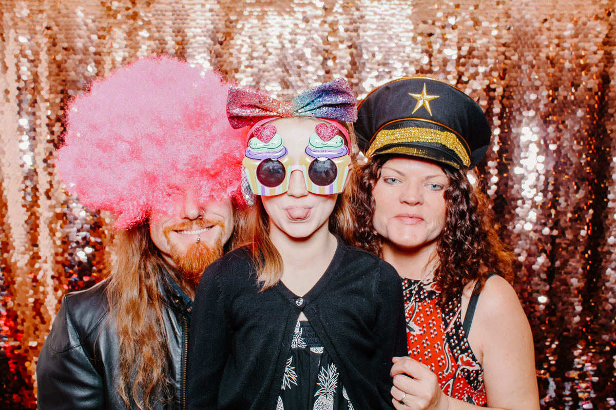 fun family during Hyde House wedding reception photo booth 