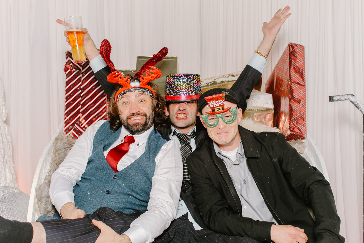 wedding guests during a christmas themed wedding photo booth hire