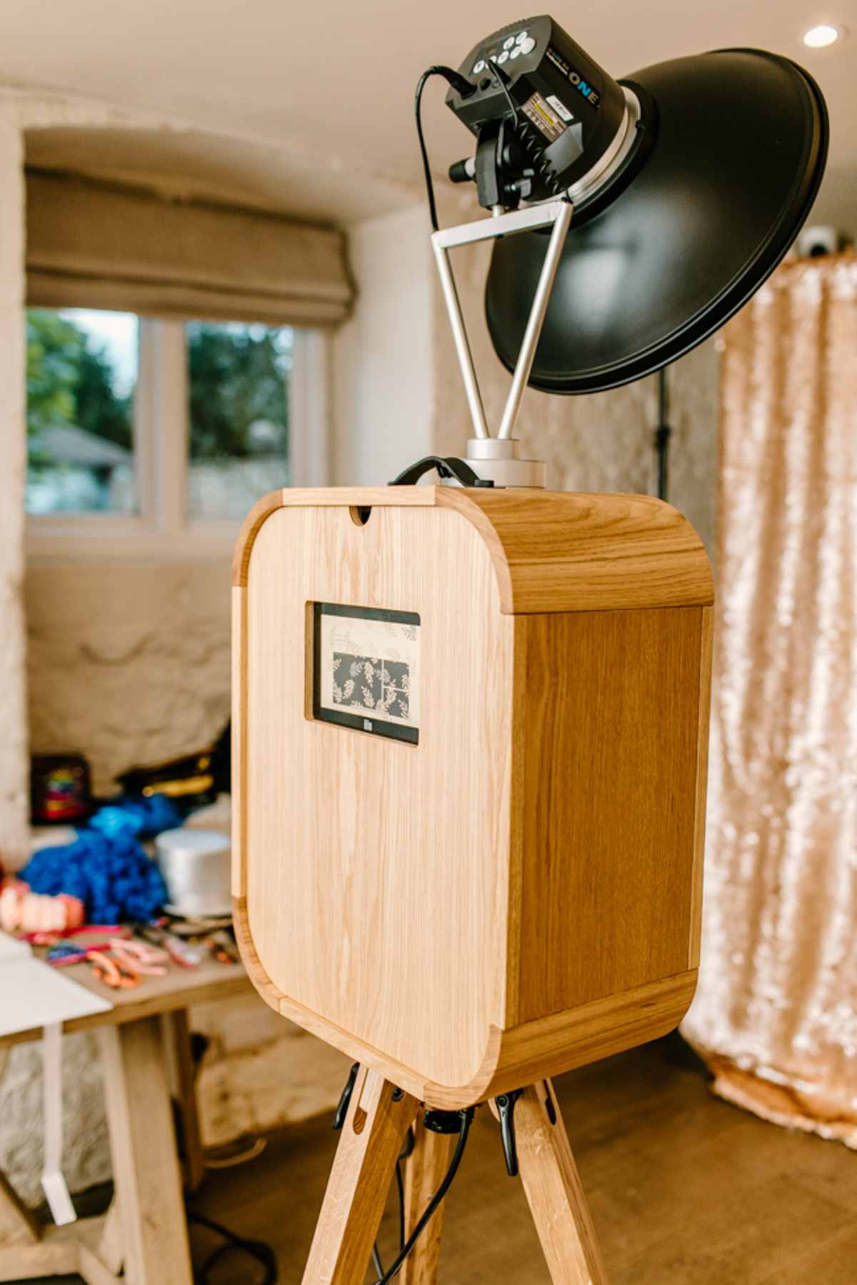 high quality lighting wooden photo booth hire 