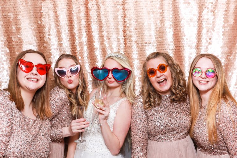 bridal party using the photo booth for an ardington house wedding entertainment