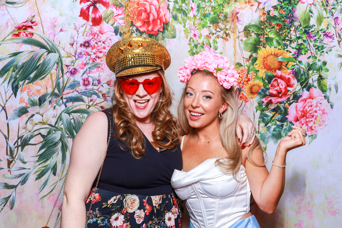 floral backdrop for a photo booth hire cotswolds