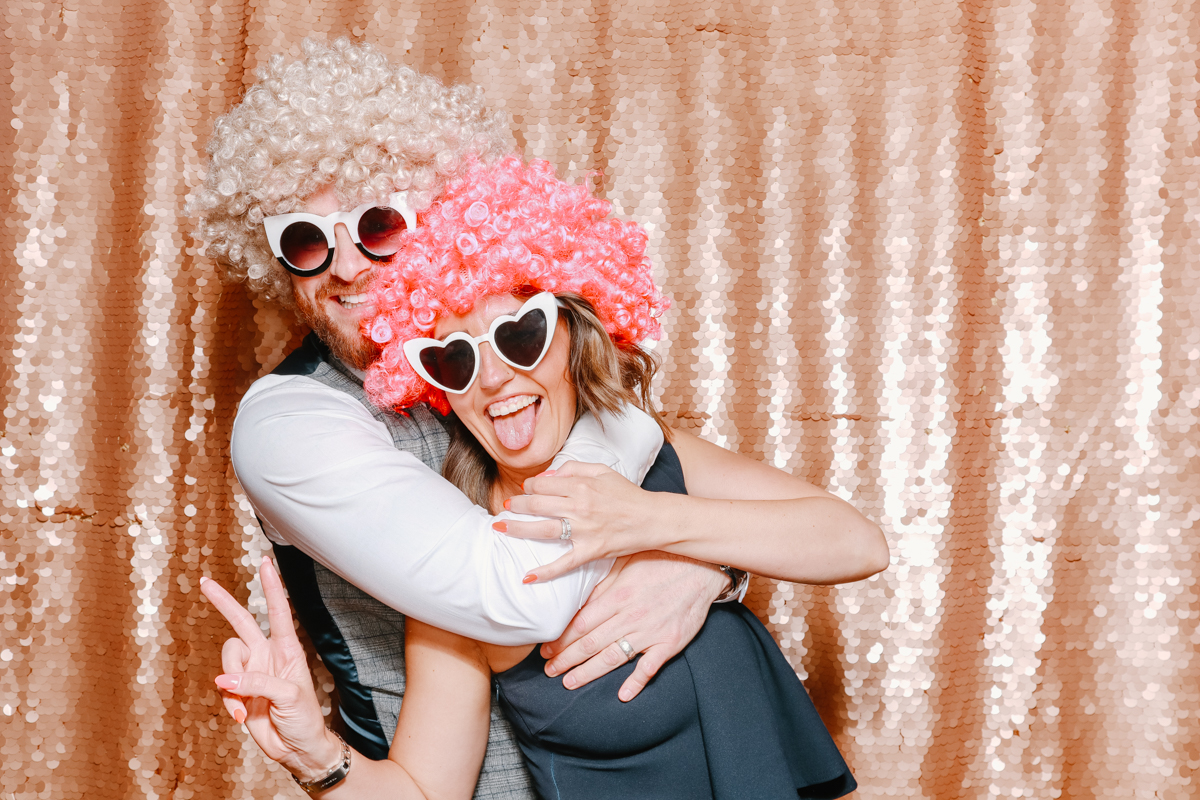guests using the photo booth during an elmore court wedding