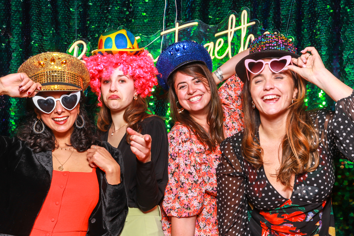 group of wedding guests during the photo booth party 