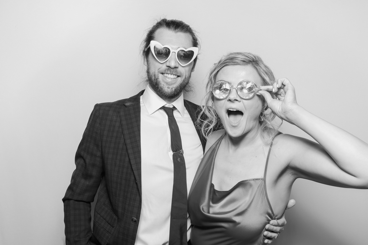 black and white wedding picture during a photo booth hire cotswolds uk