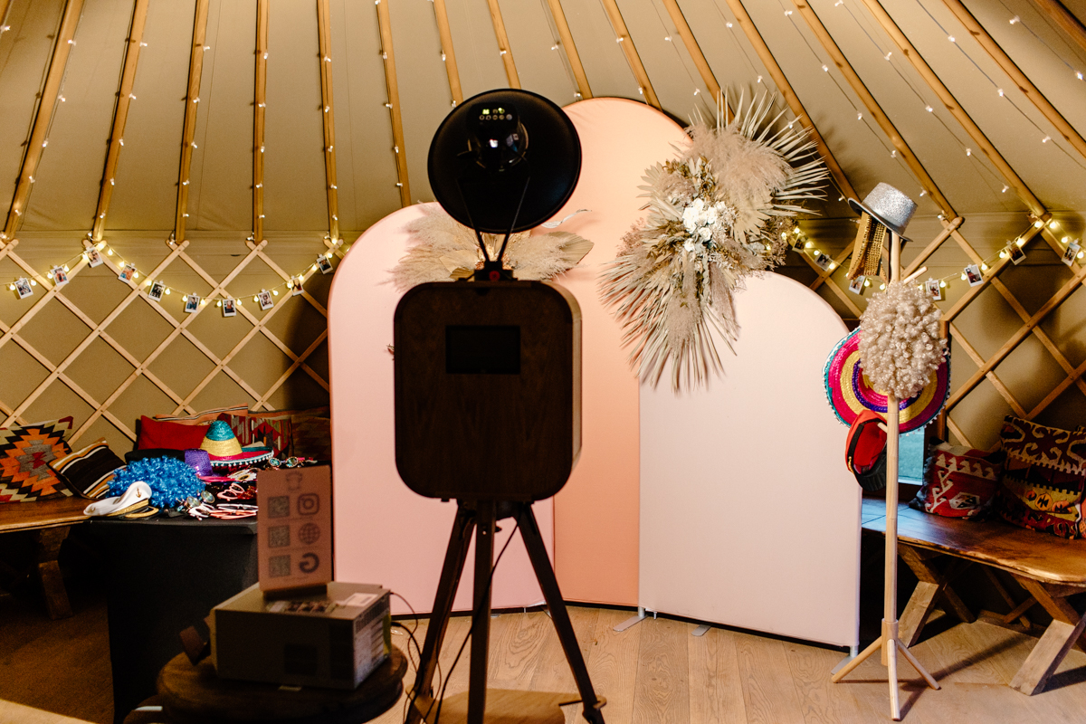 photo booth setup in the yurt at thorpe gardens