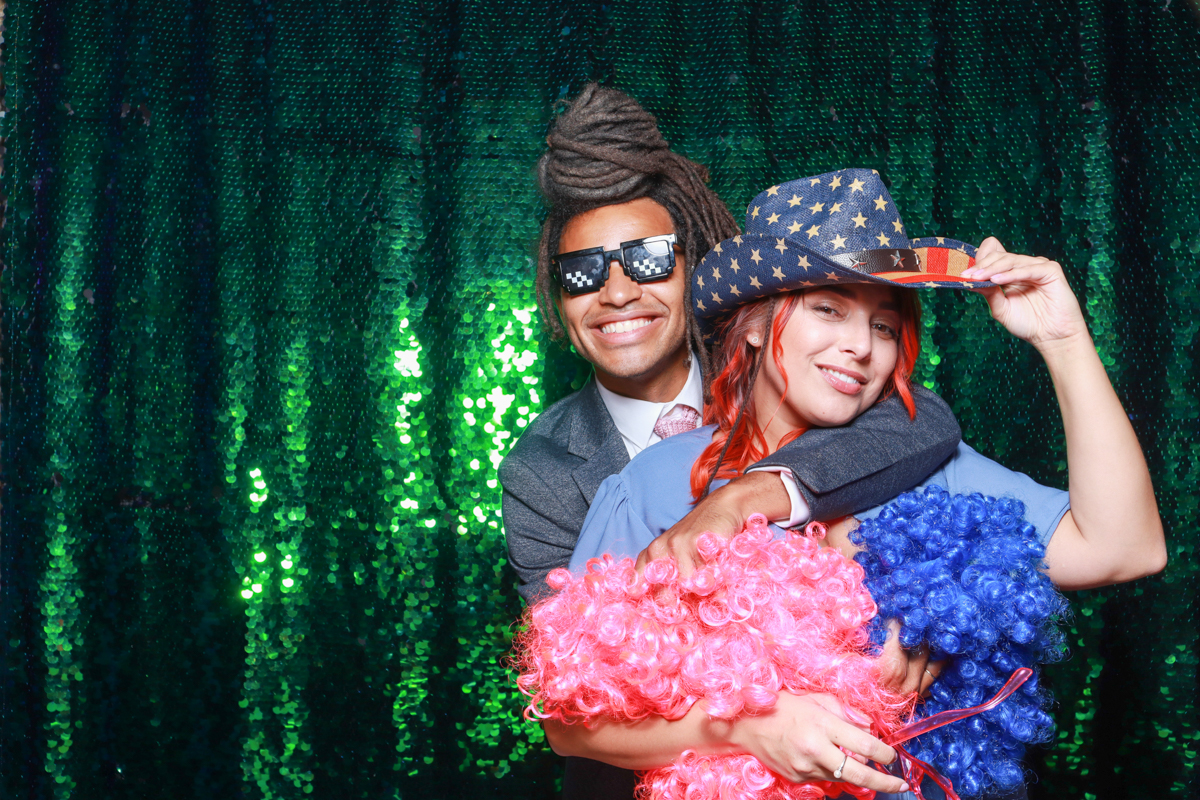 cripps barn wedding photo booth hire with green sequins backdrop