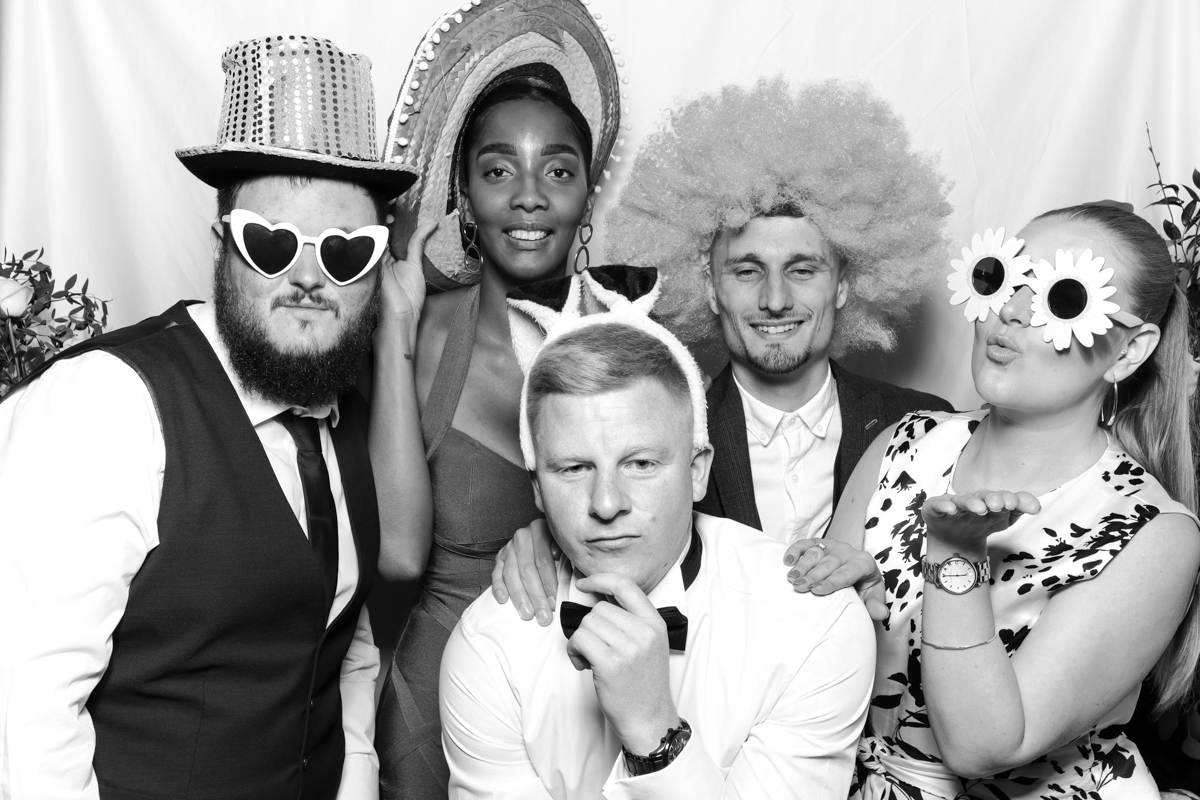 primrose hill farm wedding party photo booth with black and white prints