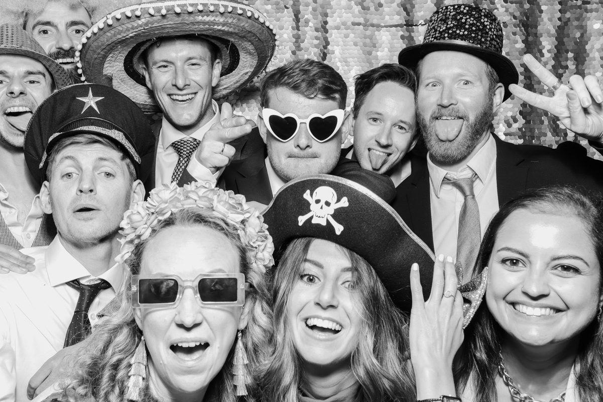 fun photo booth at Old Gore barn for the wedding party