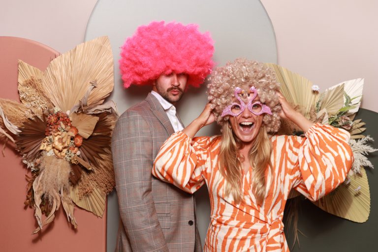 fun arches backdrop for the barn at upcote wedding photo booth setup