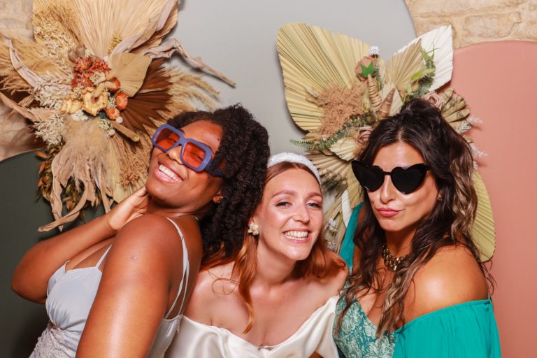 boho backdrop for photo booth hire for a kingscote barn weddings in Cotswolds