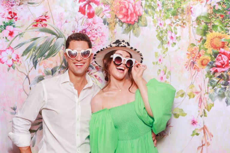 floral backdrop for the slaughter manor house photo booth hire