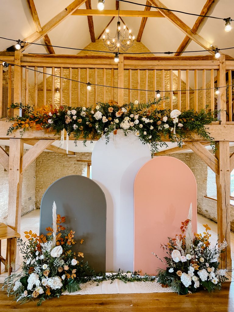 modern arches wedding ceremony backdrop hire Cotswolds