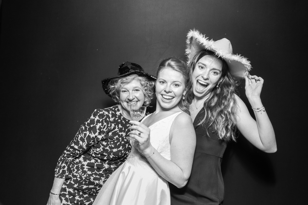 black and white photo booth hire for a wooden style booth