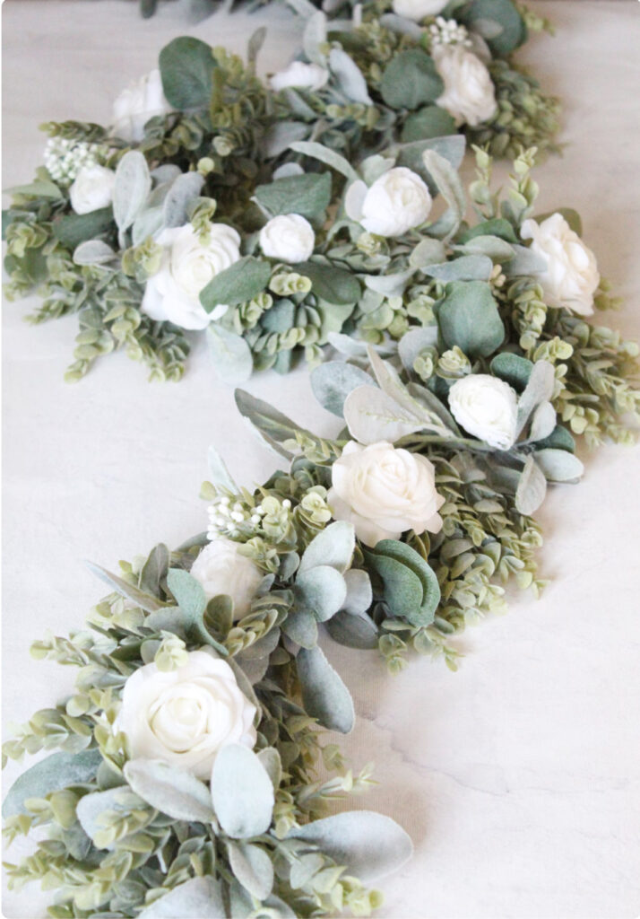 Artificial white rose eucalyptus garland for a diy kit setup