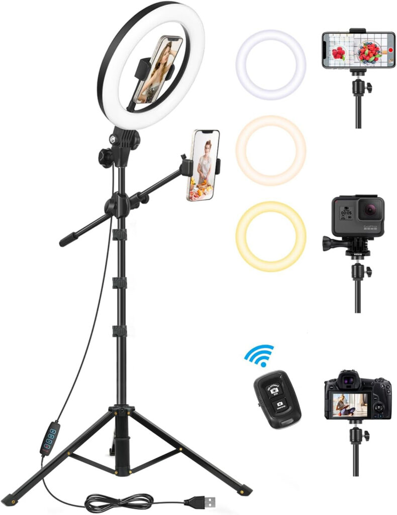 Ring Light with Tripod Stand & Phone Holder on Amazon for a diy photo booth selfie station area during a wedding or corporate event 