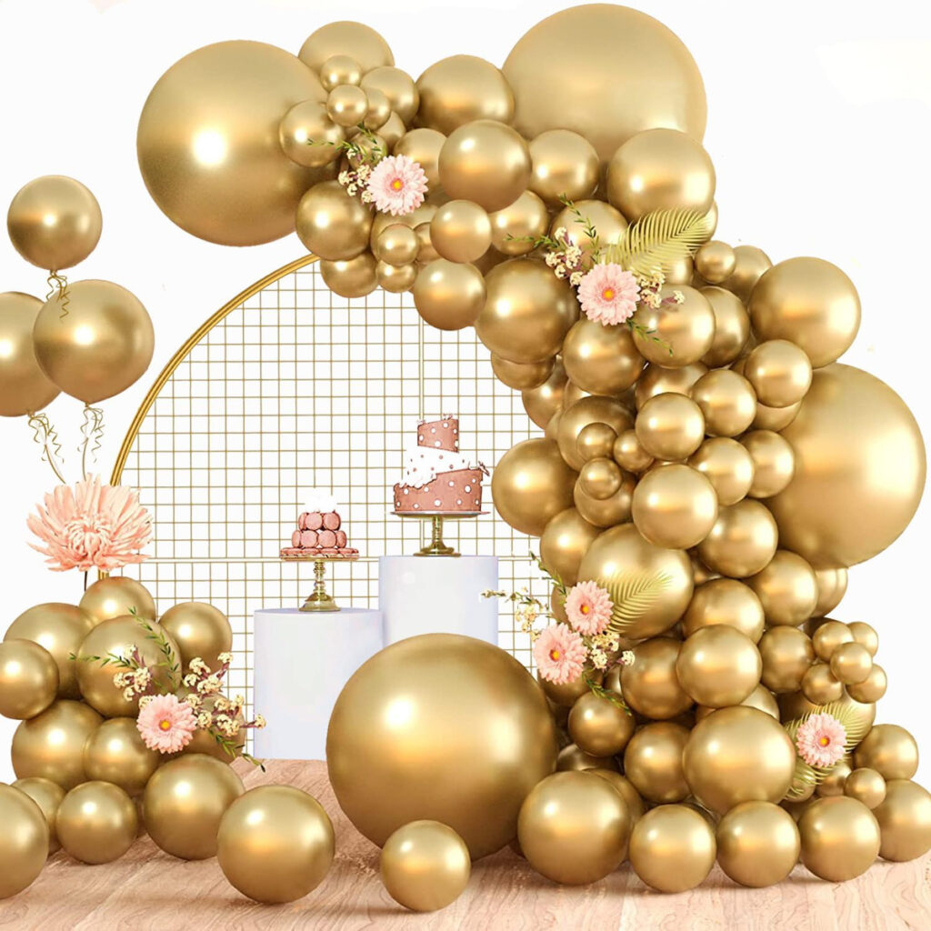 120pcs Metallic Gold Balloon Arch Kit for a cake or selfie photo booth station