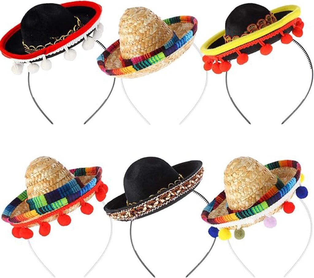 6 Pcs Fancy Party Dress Sombrero Hats  for a diy photo booth selfie station area during a wedding or corporate event 