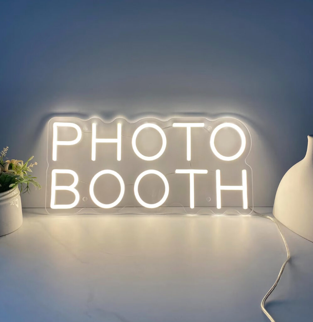 Neon Sign for Photo Booth DIY Kit from Etsy for a diy photo booth selfie station area during a wedding or corporate event 