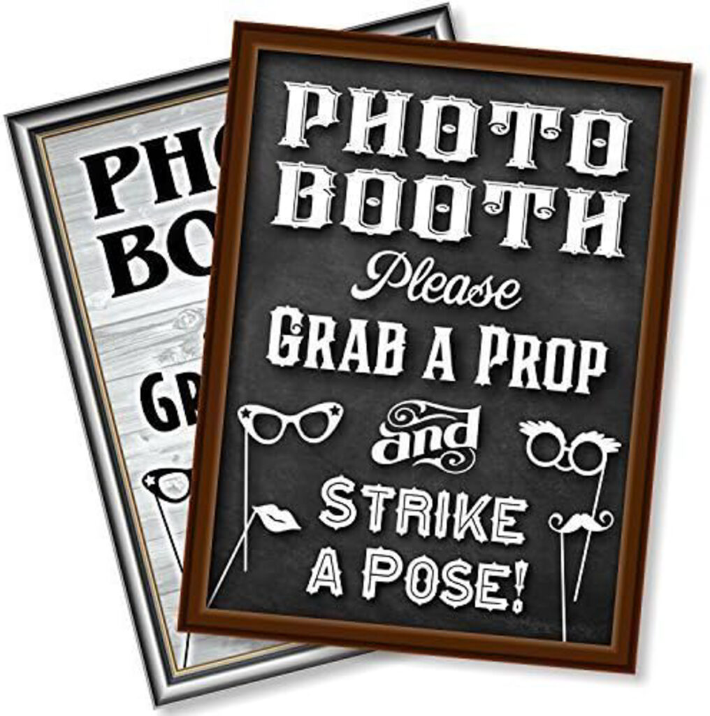 Photo Booth Props Sign on Amazon for a diy photo booth selfie station area during a wedding or corporate event 