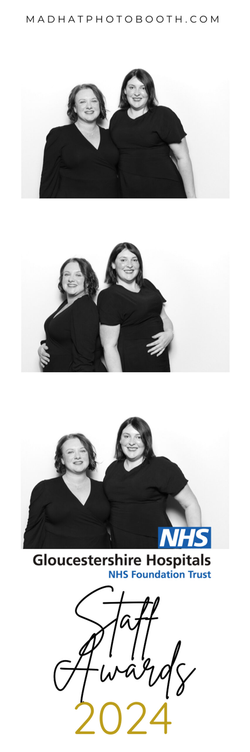 people posing on the print of a NHS staff Awards custom photo booth print design in black and white