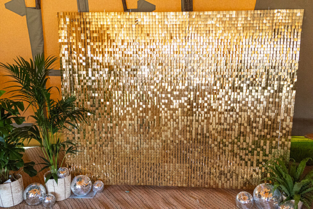 gold shimmer sequins backdrop, for luxury premium backdrops for hire and rental in and around the Cotswolds