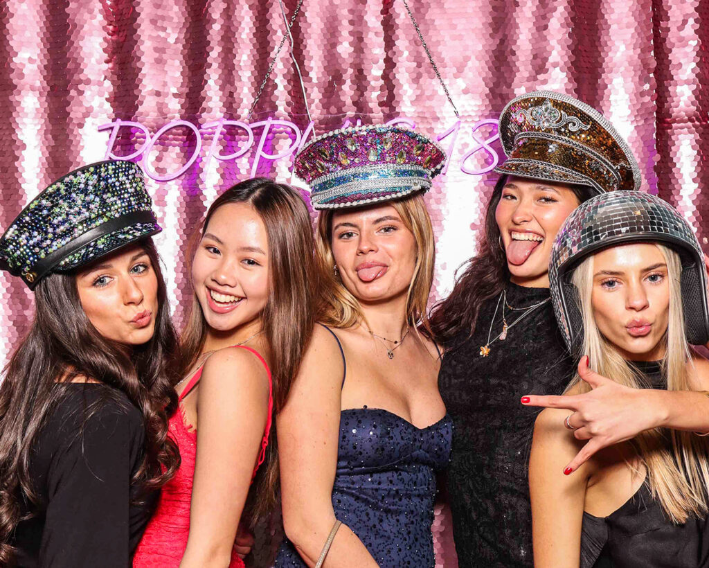  guests posing during a fun birthday party entertainment in the Cotswolds, Oxfordshire, Gloucestershire
