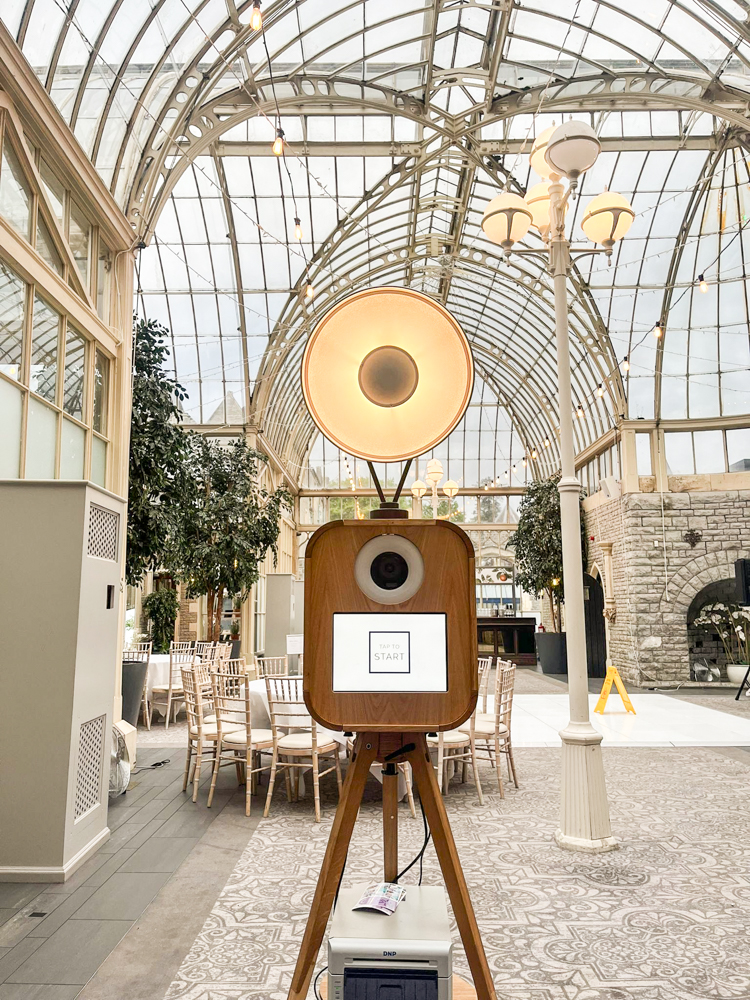the retro booth in the orangery at de Vere wedding venue 