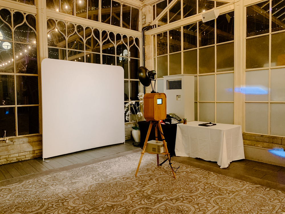 Retro photo booth setup at De Vere Tortworth Court Wedding Venue
