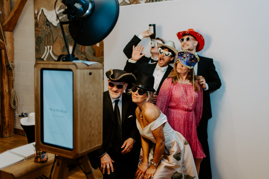 Wooden open-air photo booth setup at Owlpen Manor
