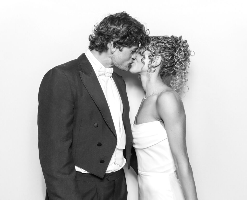 Black and white photo booth portraits at Owlpen Manor wedding