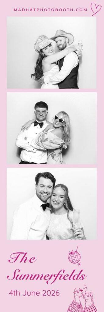 Personalised photo booth print layout for a stylish wedding reception
