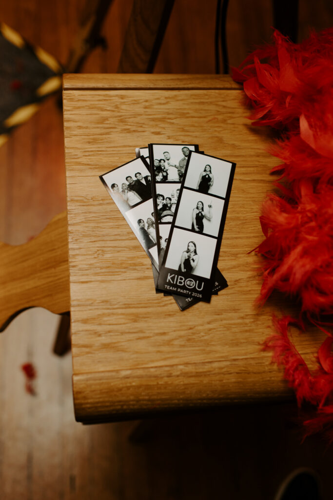 custom B&W prints during a corporate event party at oxford town hall with mad hat photo booth

