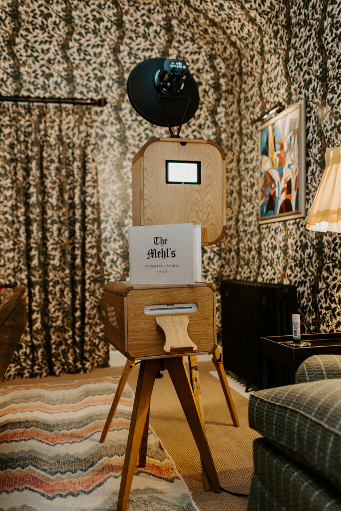 retro photo booth hire and custom guest book during a private party at coombe end manor in cheltenham