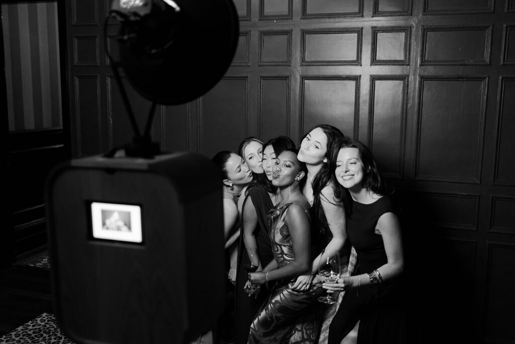 black and white photo booth hire for dumbleton hall wedding venue near evesham
