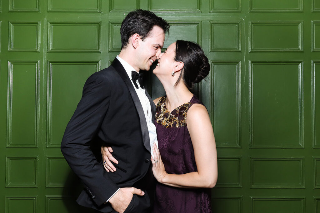 couple facing each other during a wedding photo rental at dumbleton hall
